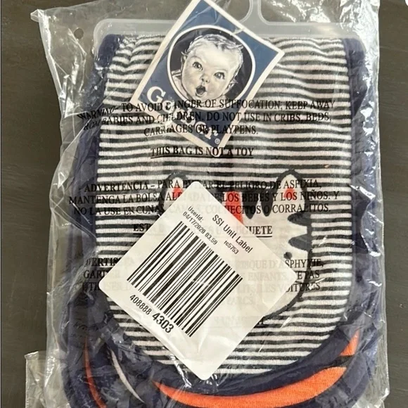 Gerber Cat Face Bib Set - Navy, White, and Orange - Picture 3 of 4